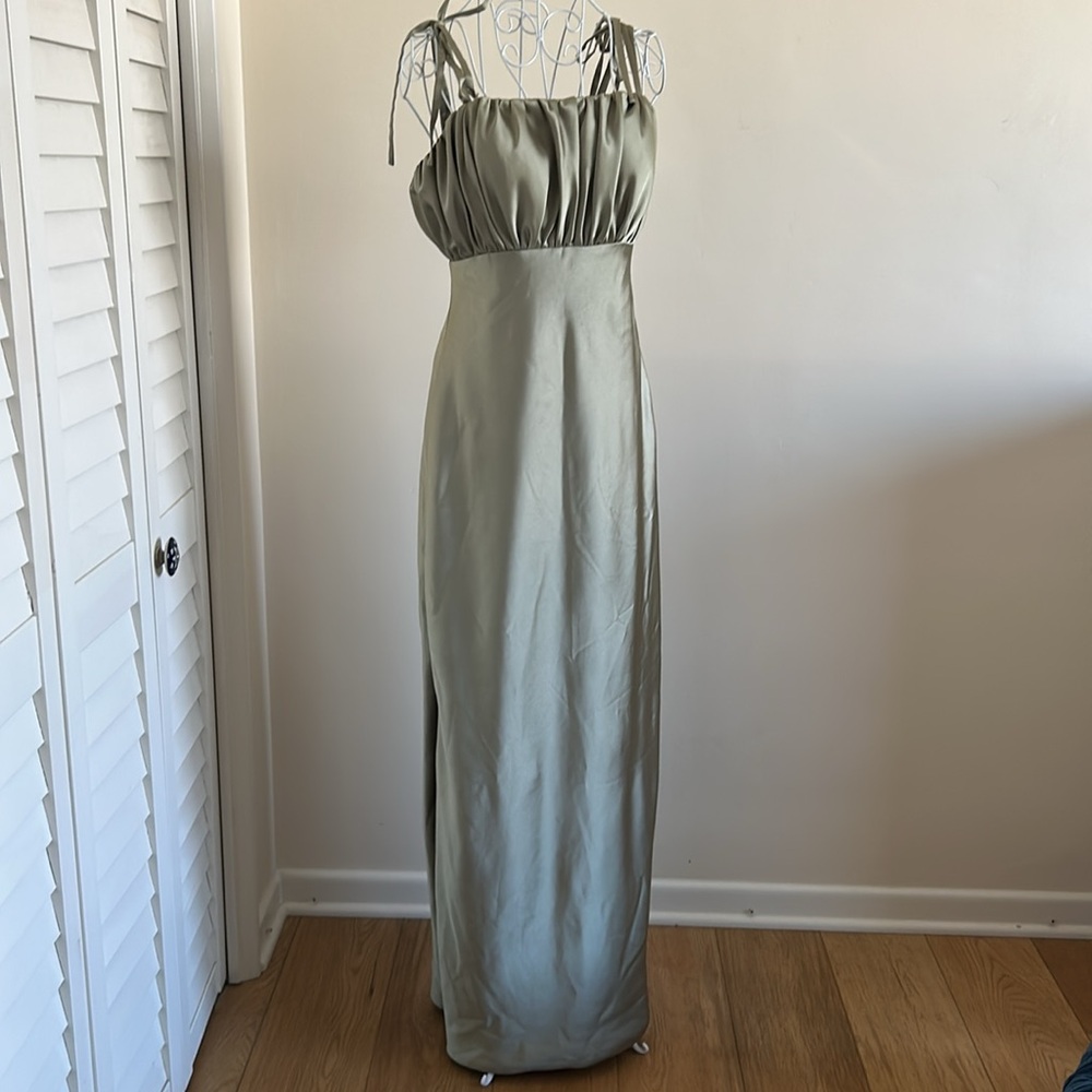 SIZE 12 / Reverly / Bridesmaids Silver Sage Maxi Dress